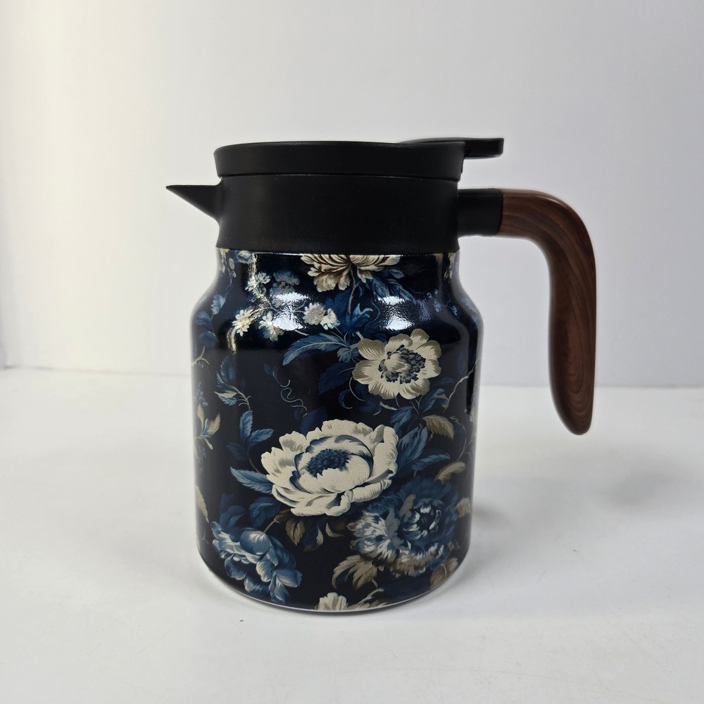 Pure Thermal Coffee Tea Pot Carafe 800ml Navy Blue Floral Insulated Infuser